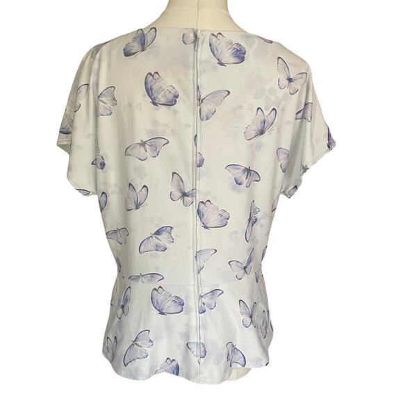 Womens Butterfly Peplum Tee Shirt Top Nature Lightweight White Flutter Medium - Picture 3 of 5